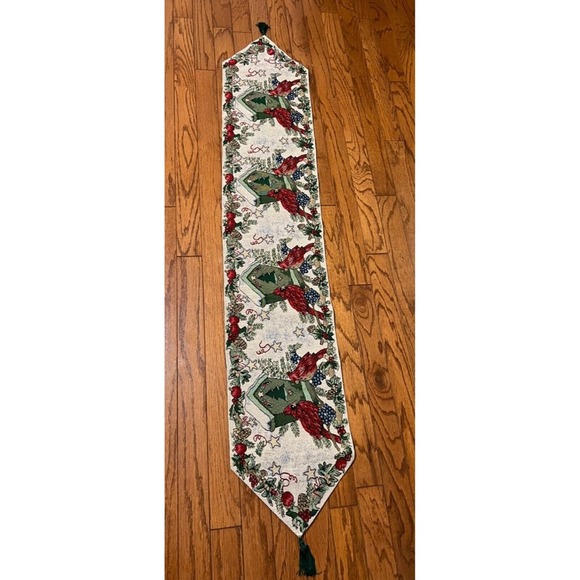 Christmas Tapestry Table Runner Red Cardinals 70x13 - Picture 3 of 3